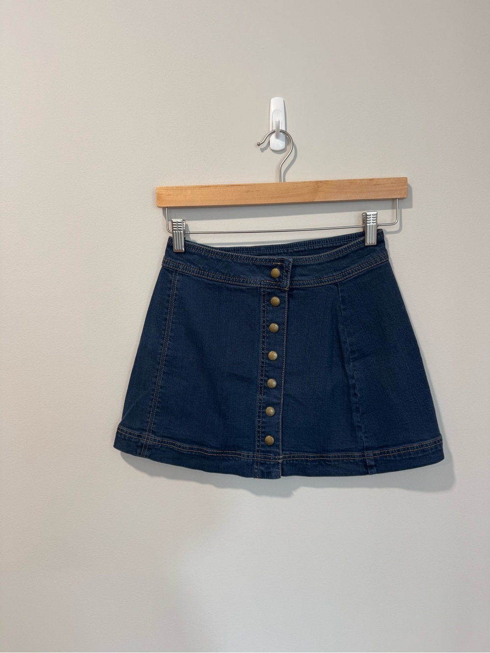 Free People Dark Blue Button-Front Mini Skirt